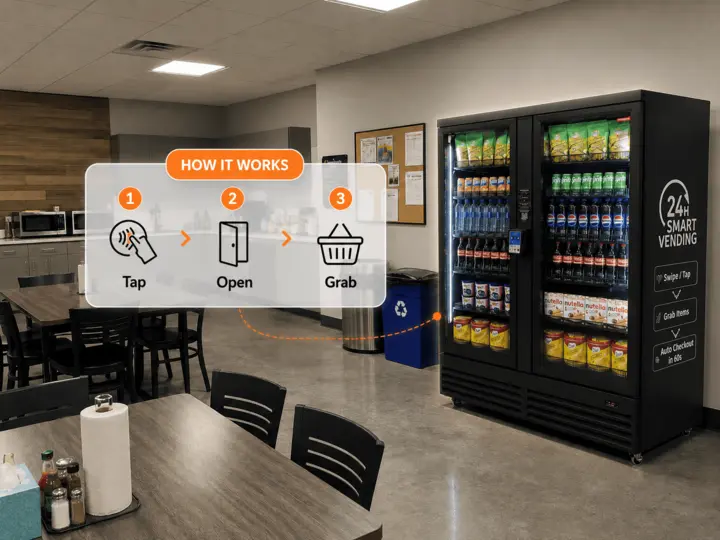 Customer using tap-to-pay at a smart vending machine